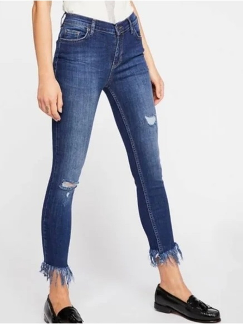 Free People Great Heights Frayed Skinny Jeans
